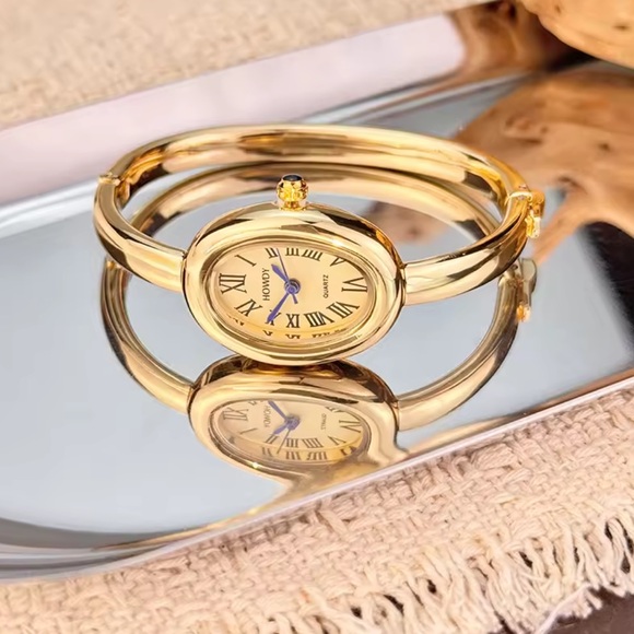Anthropologie Accessories - Baignoire Vintage Gold Oval Bracelet Watch